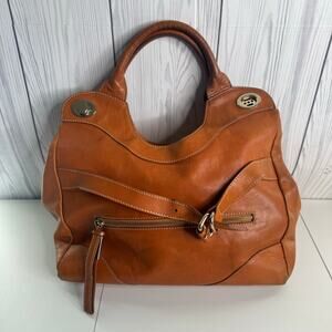 Foley & Corinna Jet Setter Large Top Handle Purse Camel Brown Leather Flaws